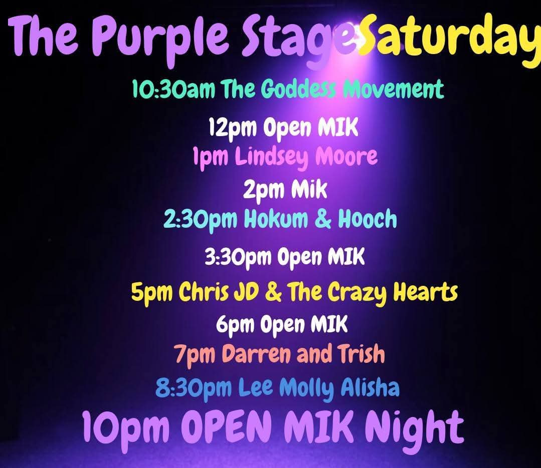 The Purple Stage Saturday schedule poster.
