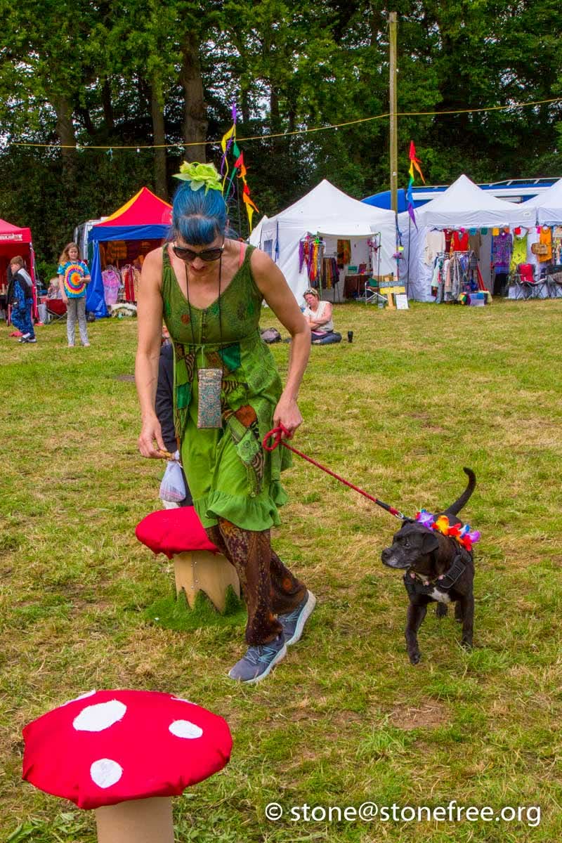 Colourful handmade festival items on display.